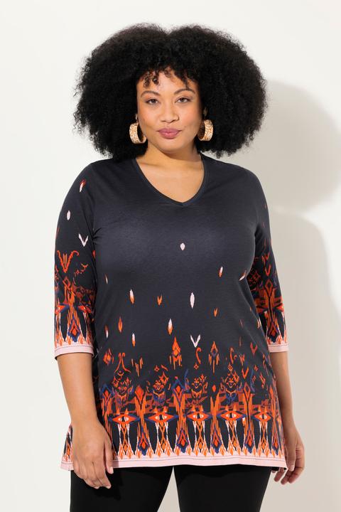 Image du produit Ulla Popken T-shirt long à imprimé, col V et manches 3/4 (58)