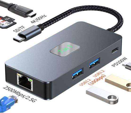 Produktbild Lenovo Adapter HUB USB C (7 in 1) HDMI USB SD/TF RJ45 (2500 Mbps) PD (USB-C, 7 Ports)