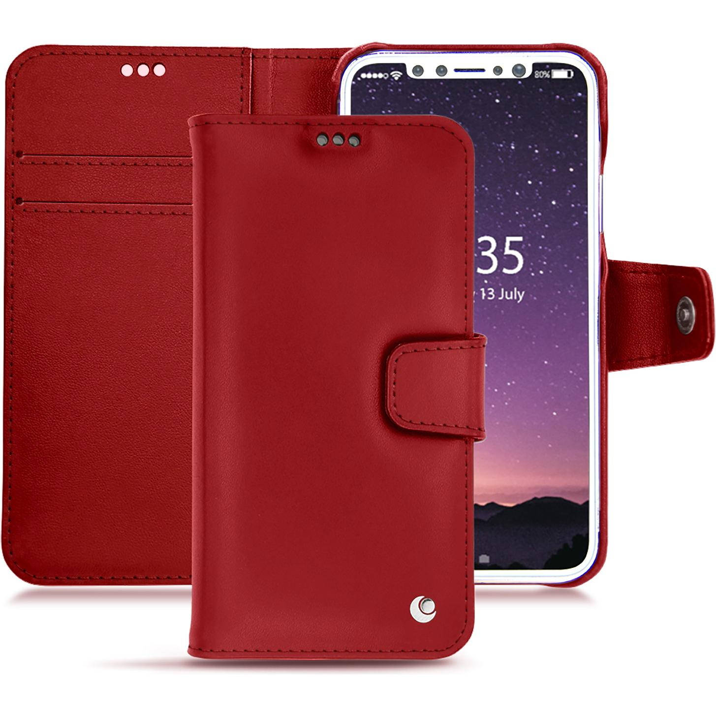 Noreve Lederschutzhülle Wallet (Apple iPhone X), Smartphone Hülle, Rot