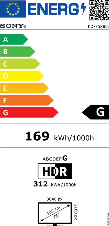 Energy Label Sony KD-75X85J (75", X85J, LCD, 4K, 2021)