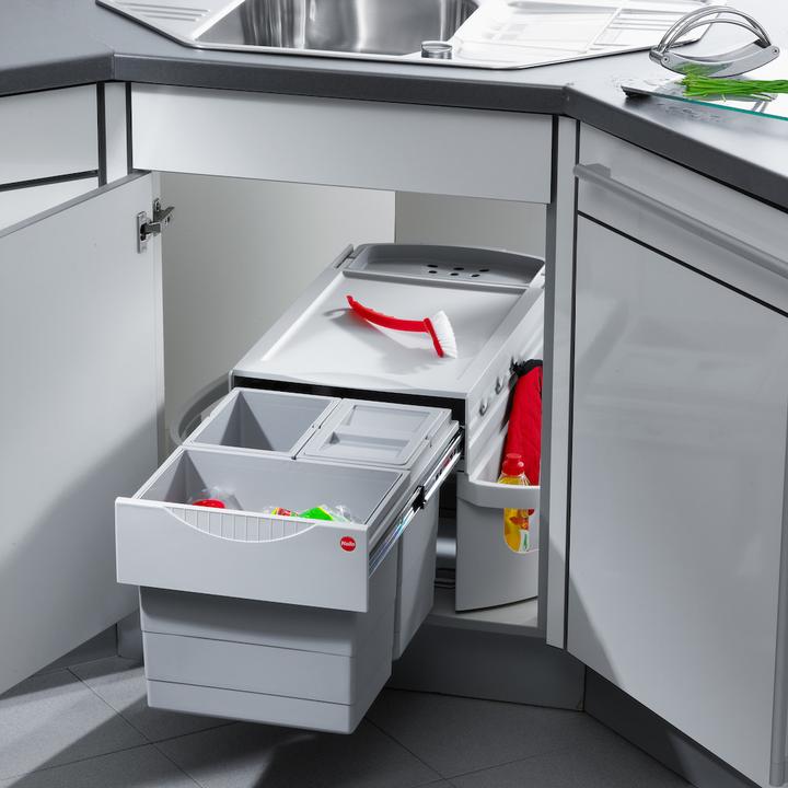 Actual product image Hailo Waste bin Rondo 3646131 Corner waste bin 3 compartments for 90x90 corner base unit 2x 8.5 + 18 (35 l)