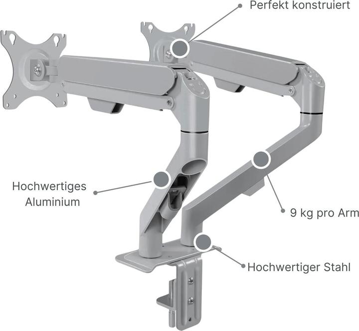 Produktbild Hermex Doppel-Monitorhalterung Monitorarm 2 Monitore Tischhalterung (Tisch, 30", 9 kg)