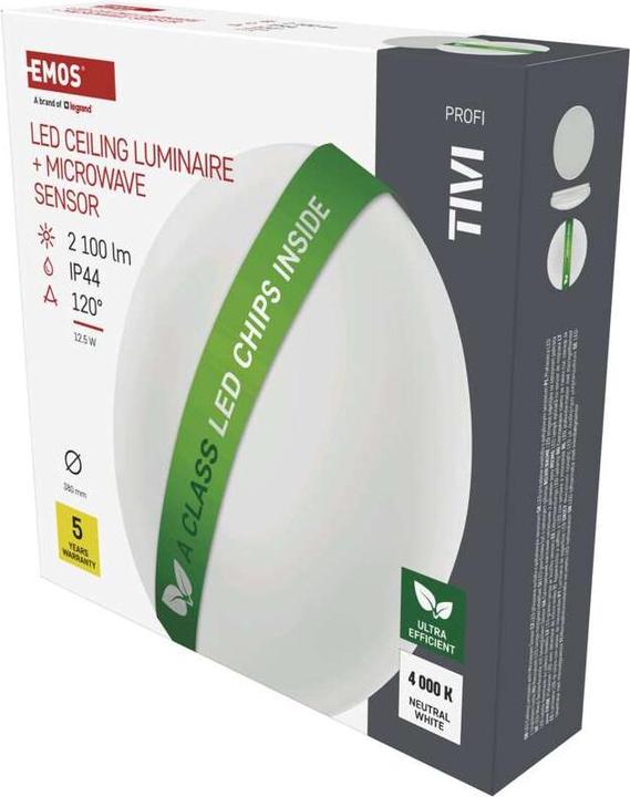 Produktbild Emos LED-Deckenleuchte TIVI, A CLASS, MW sensor, rund weiss 12,5W, IP44, Neutral Weiss (2100 lm)