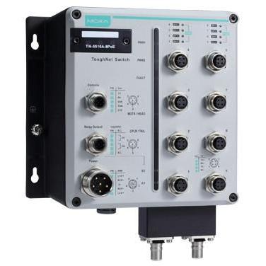 Moxa En50155 Managed M12 Ethernet Switch (TN-5510A-2GLSX-ODC-WV-CT-T) - Ethernet, Netzwerk Switch