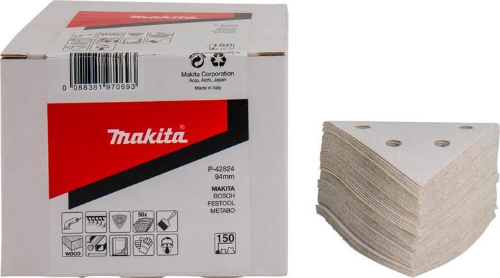 Actual product image Makita P-42824 Sanding sheet 94 x 94 K150 White Velcro fastener 50 pieces