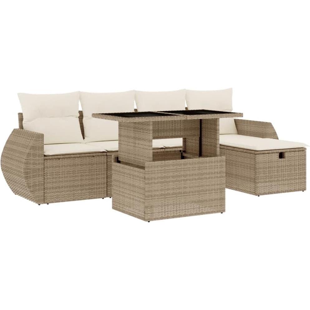 VidaXL, Gartenlounge, Gartenmöbel Sofa Garnitur Lounge Sitzgruppe 6-tlg. Beige Poly Rattan