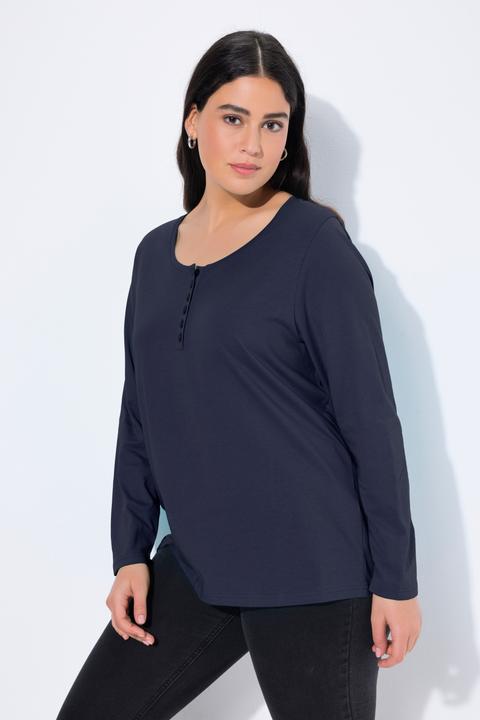 Actual product image Ulla Popken Basic Long Sleeve Round Neck Henley Tee (54)
