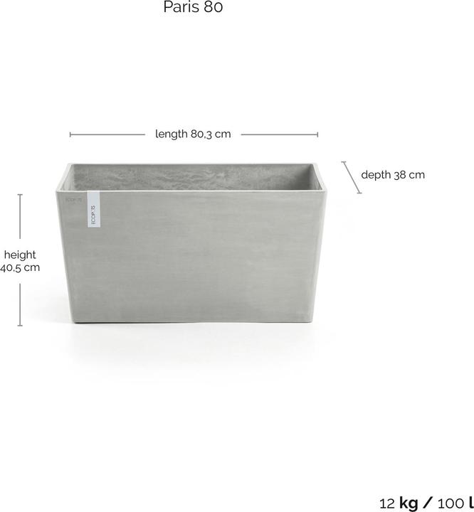 Produktbild Ecopots Paris 80 Blumentopf - L 80,3 cm x B 38 cm x H 40,5 cm - Innen- und Aussenbereich (38 cm)