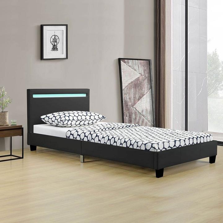 Actual product image Juskys LED upholstered bed Verona with slatted frame (90 x 200 cm)