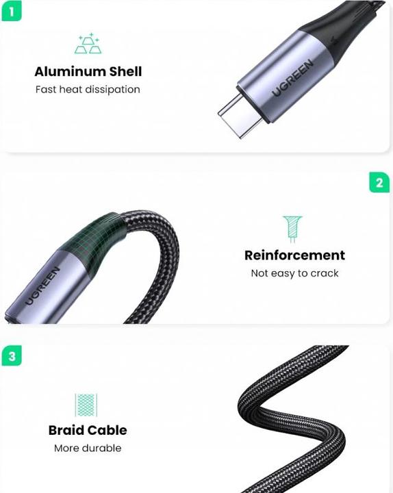 Produktbild Ugreen USB C – USB C (1 m, USB 3.2 Gen 2, 100 W)