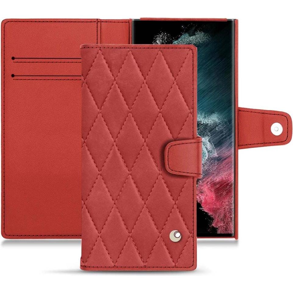 Noreve Lederschutzhülle Wallet (Samsung Galaxy S22 Ultra), Smartphone Hülle, Rot