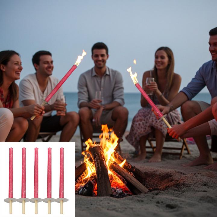 Actual product image Ströbel Set of 5 wax torches with wooden handle and hand protection plate, burning time approx. 75 min