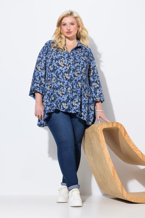 Actual product image Ulla Popken Pleated Floral Print Long Sleeve Tunic Blouse (54)