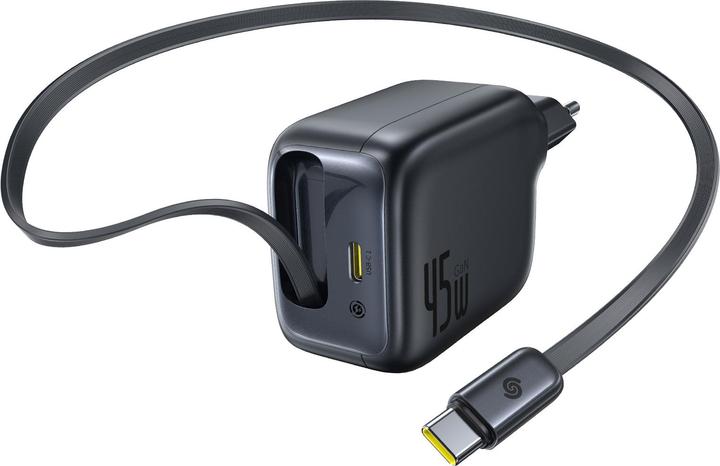 Actual product image Baseus EnerCore CJ11 Charger Retractable 2C 45W EU Black (45 W, 2 ports)