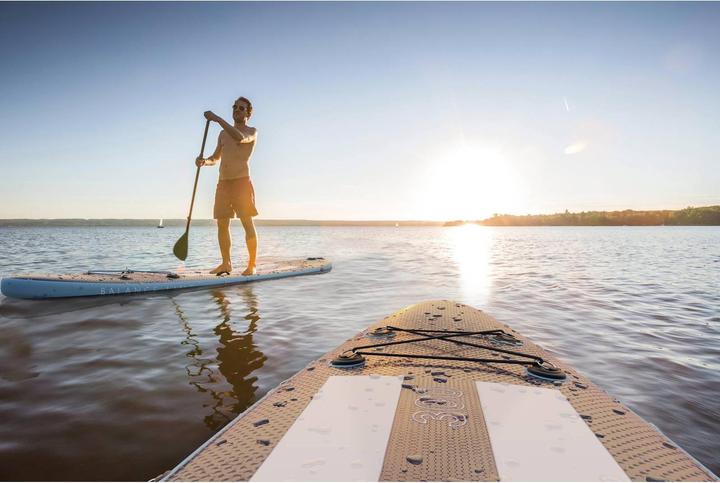 Actual product image Gymrex Inflatable SUP Board - 135 kg - blue/navy blue - set with paddle and accessories