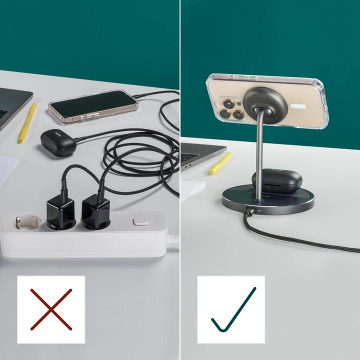 Image du produit Hama Kabelloses Qi2-Ladegerät, induktiv Schnellladen, 2in1-Ladestation, 15 W (15 W)