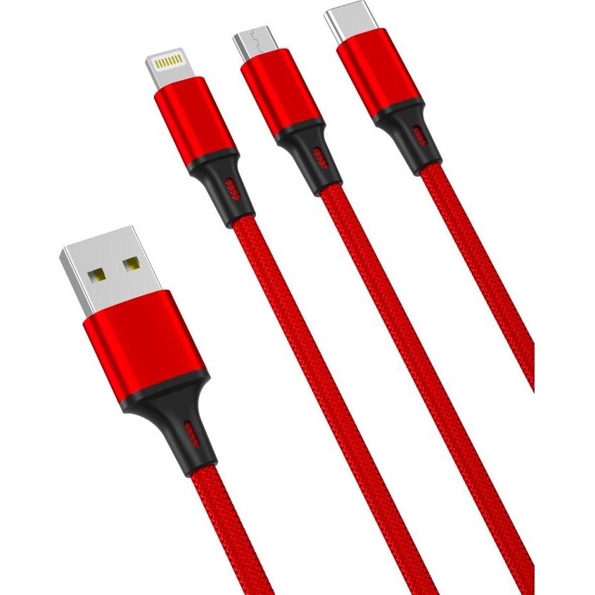 xO Kabel NB173 3in1 USB - Lightning + USB-C + microUSB 1,2 m 2,4A rot (1.20 m, USB 3.2 Gen 1), USB Kabel