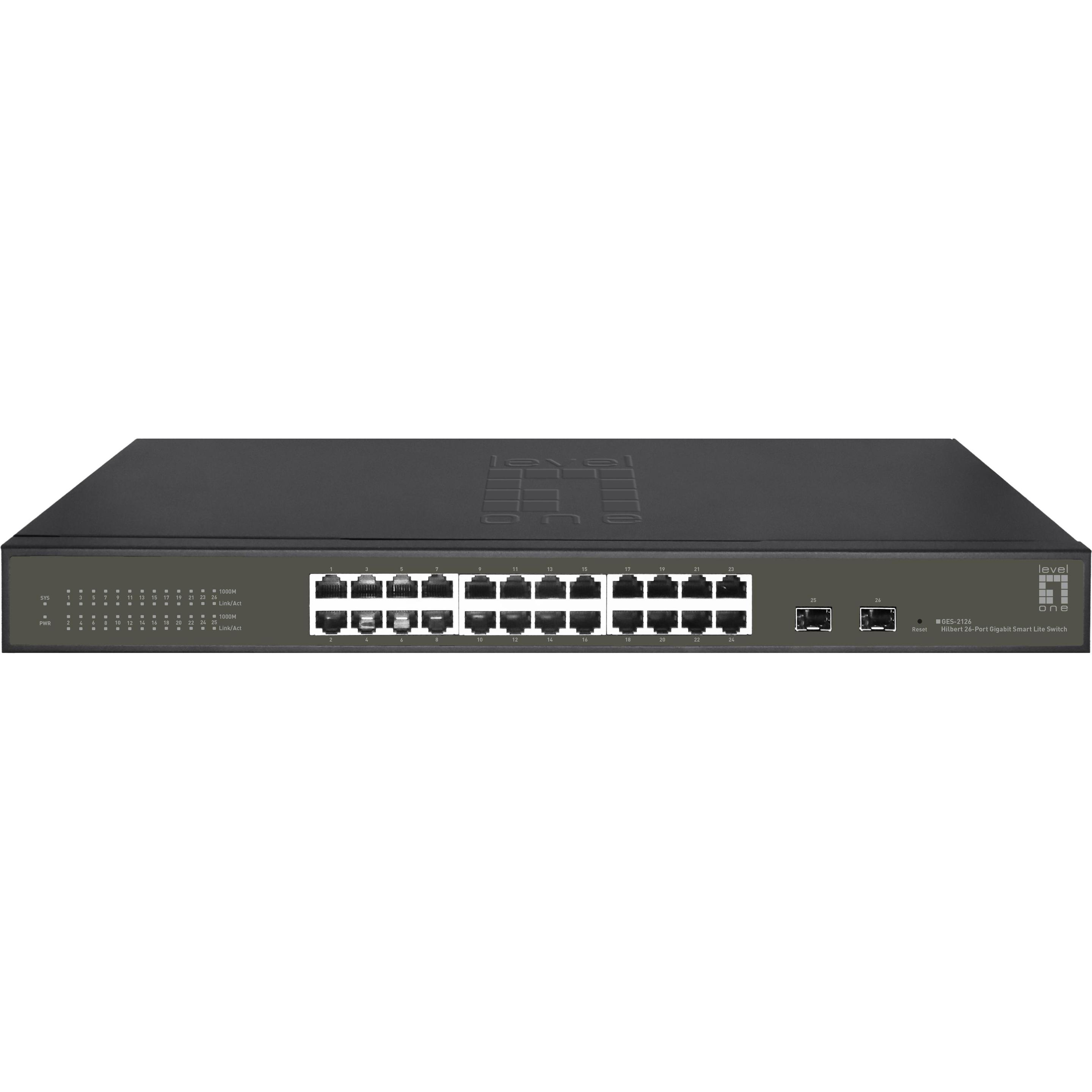 LevelOne Switch 24x GE GES-2126 2xGSFP (24 Ports), Netzwerk Switch, Schwarz