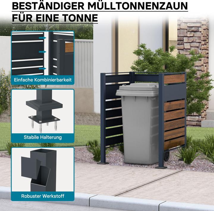 Actual product image Wiltec Waste bin fence for one bin Wood-look waste bin box 60-240l privacy screen