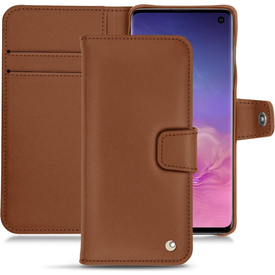 Noreve Lederschutzhülle Wallet (Samsung Galaxy S10+), Smartphone Hülle, Braun