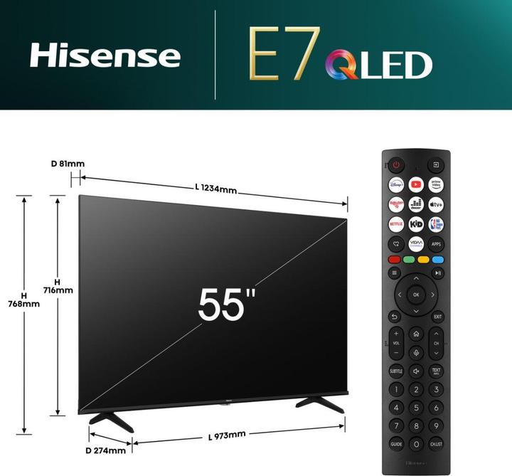 Image du produit Hisense TV His 55E77NQ (zéro cm (zéro pouce)) (55", QLED, 4K, 2024)