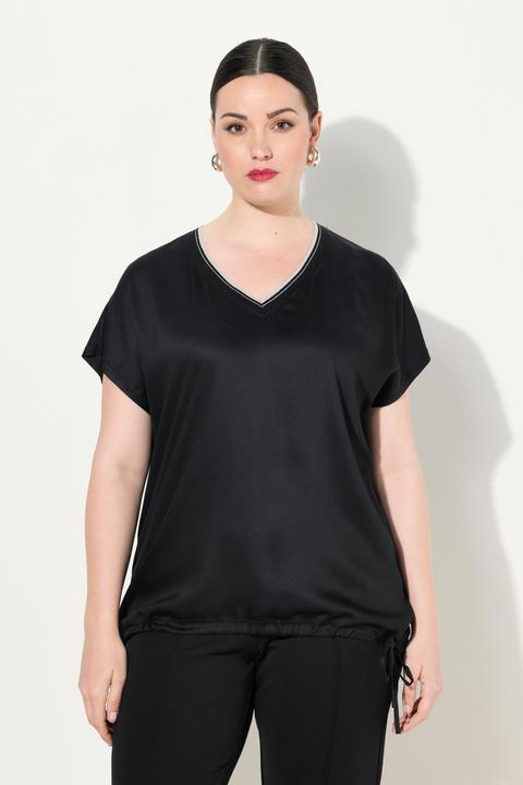 Immagine prodotto Ulla Popken Maglia con davanti in raso, scollo a V, fascia e mezze maniche (58)