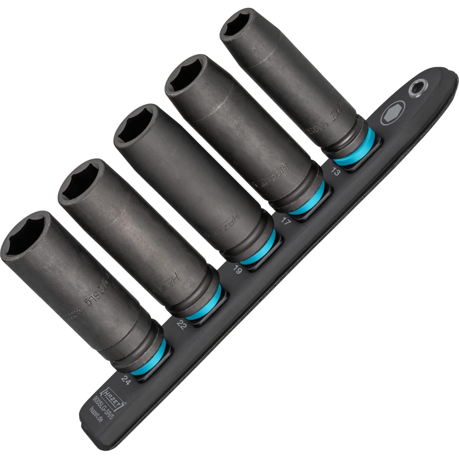 HAZET, Steckschlüssel + Stecknuss, SmartRail ∙ Flexible Kunststoff-Steckleiste 900SLG-SR/5 ∙ Vierkant12,5 mm (1/2 Zoll) ...