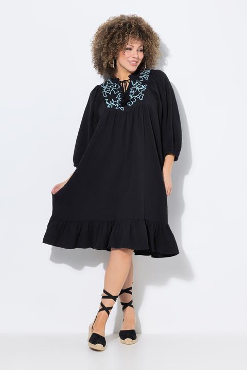 Actual product image Ulla Popken Floral Embroidered 3/4 Sleeve Muslin Dress (50, 52)