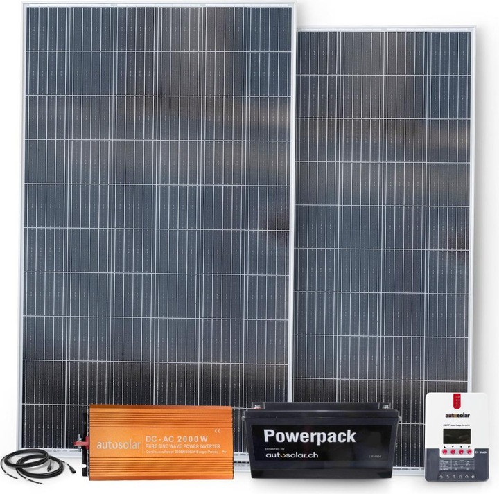 Produktbild Autosolar Solaranlage Komplettpaket 670W mit Lithiumbatterie 100Ah 24V und 2000W-Wechselrichter 24V zu 230V (670 W)