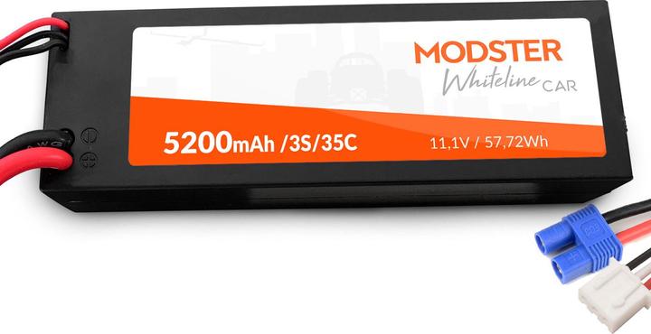 Produktbild Modster LiPo Akku 3S 11,1V 5200 mAh 35C (EC3) WhiteLine Car Hardcase (11.10 V, 5200 mAh)