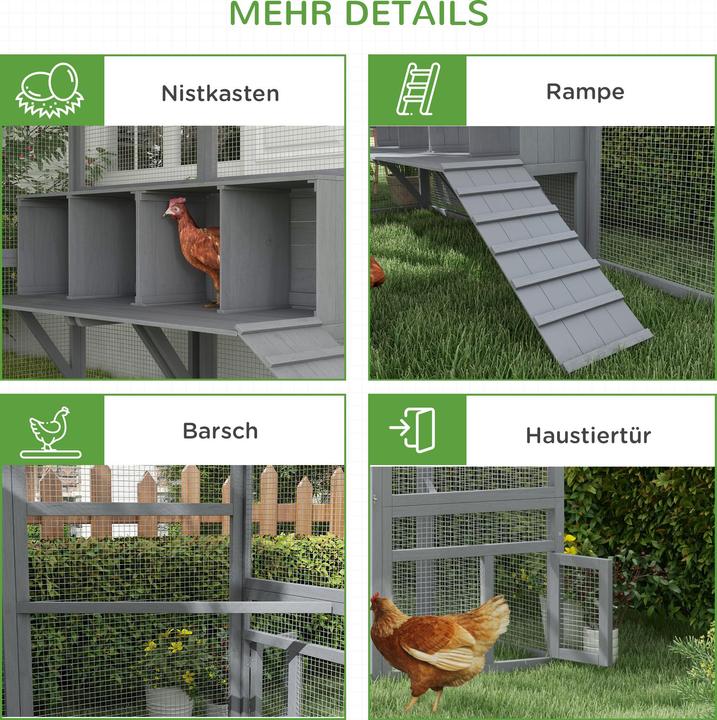 Produktbild PawHut Hühnerstall Tannenholz, Metall Grau
