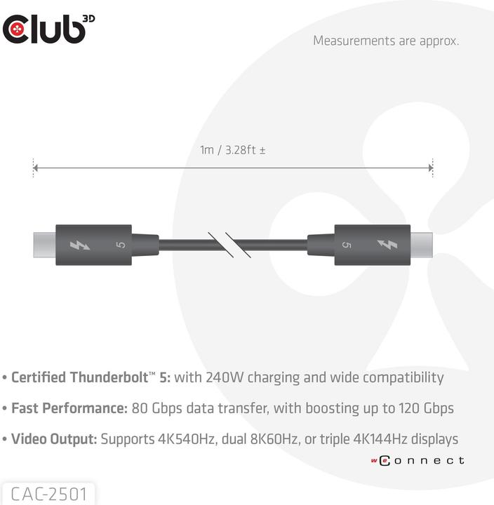 Produktbild Club 3D USB C — USB C (1 m, 240 W)