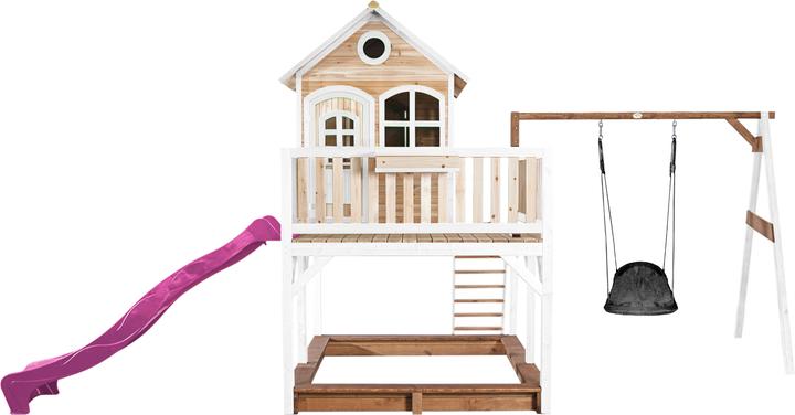 Produktbild Axi Liam Spielhaus mit Roxy Nestschaukel Braun/Weiss - Lila Rutsche