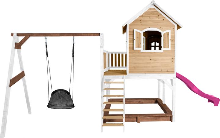 Produktbild Axi Liam Spielhaus mit Roxy Nestschaukel Braun/Weiss - Lila Rutsche