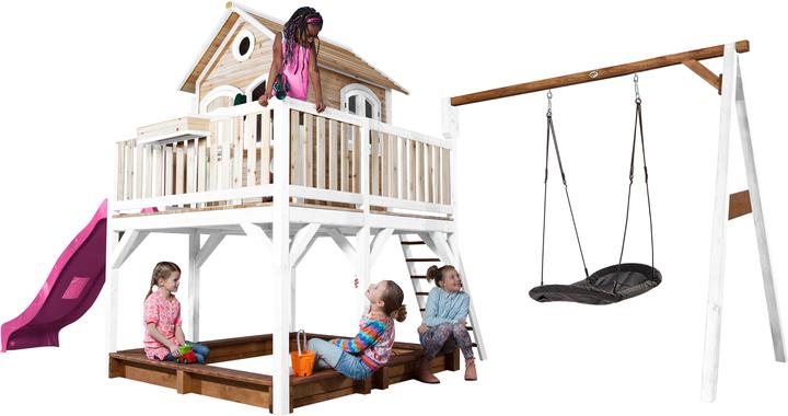 Produktbild Axi Liam Spielhaus mit Roxy Nestschaukel Braun/Weiss - Lila Rutsche