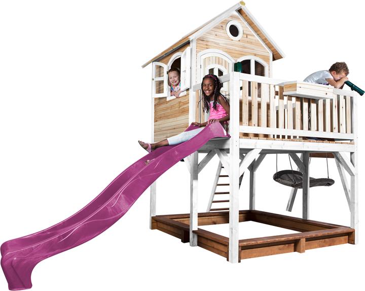 Produktbild Axi Liam Spielhaus mit Roxy Nestschaukel Braun/Weiss - Lila Rutsche