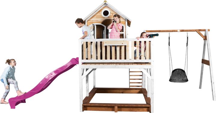 Produktbild Axi Liam Spielhaus mit Roxy Nestschaukel Braun/Weiss - Lila Rutsche