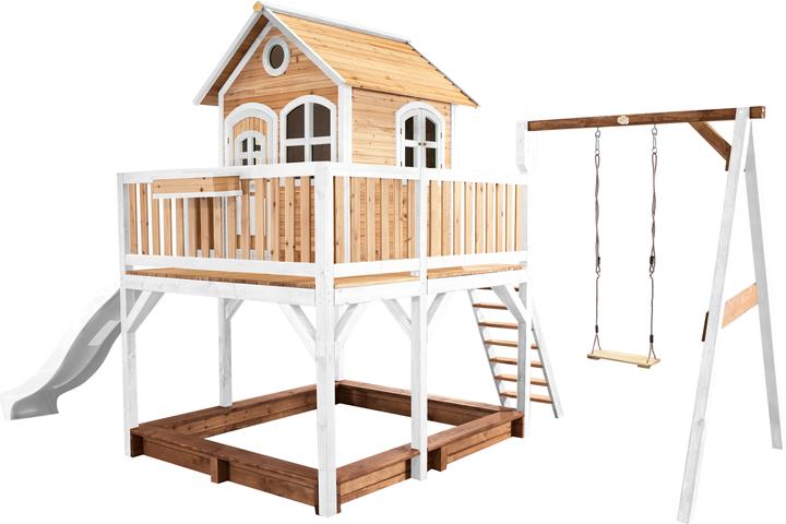 Axi Maison de jeu Liam avec balançoire simple Marron/Blanc - Toboggan blanc