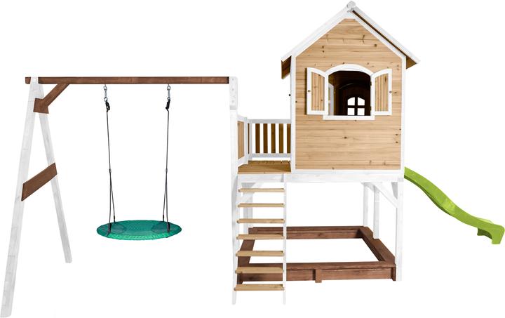 Produktbild Axi Liam Spielhaus mit Summer Nestschaukel Braun/Weiss - Lindgrüne Rutsche