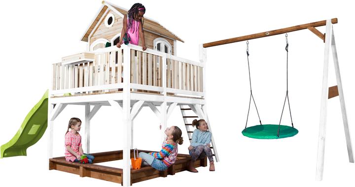 Produktbild Axi Liam Spielhaus mit Summer Nestschaukel Braun/Weiss - Lindgrüne Rutsche