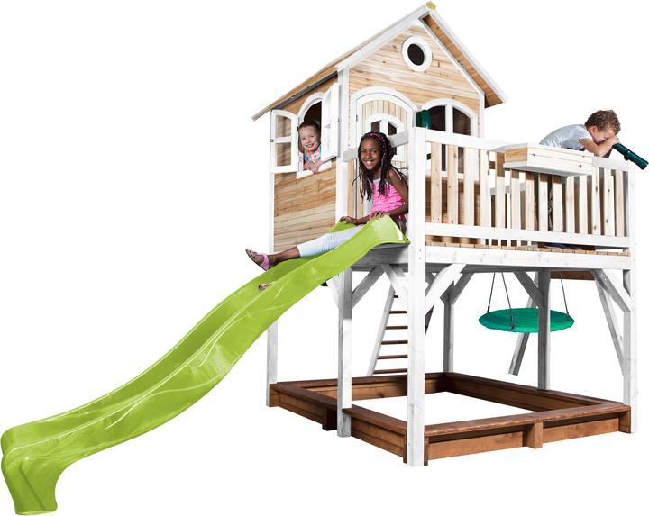 Produktbild Axi Liam Spielhaus mit Summer Nestschaukel Braun/Weiss - Lindgrüne Rutsche