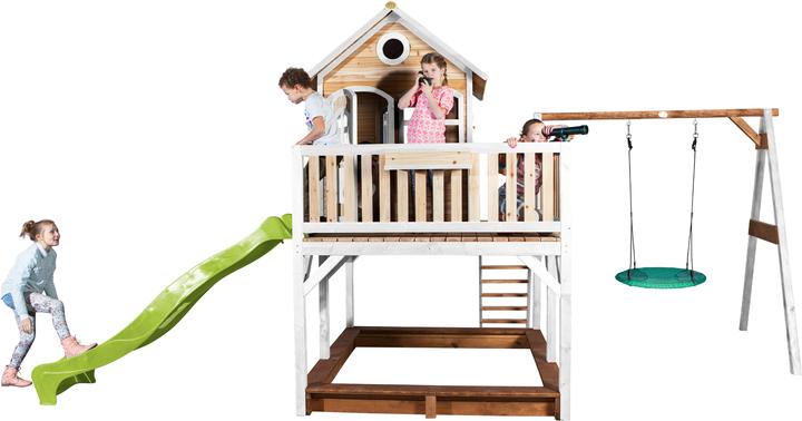Produktbild Axi Liam Spielhaus mit Summer Nestschaukel Braun/Weiss - Lindgrüne Rutsche