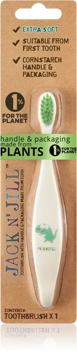 Jack N' Jill Kids Plasticvrije Bio Tandenborstel met Zachte Nylon Borstelharen - Dino (Extra zacht, 1x)
