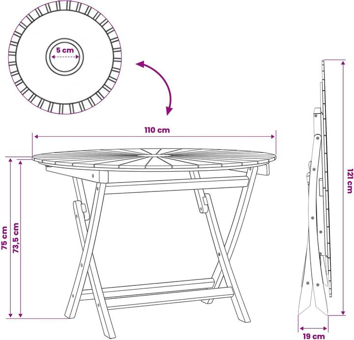 Produktbild vidaXL Klappbarer Tisch (110 x 75 cm)