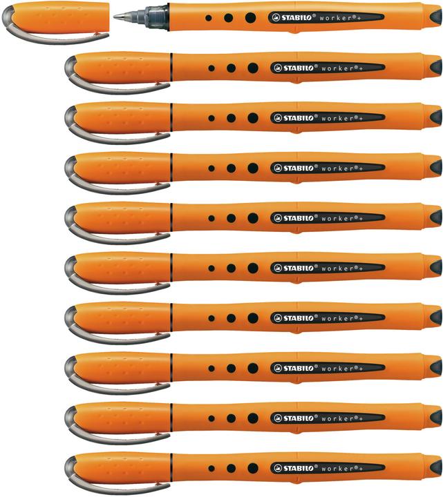 Actual product image STABILO Rollerball - worker+ - medium - pack of 10 - black (Orange, Black, 10 x)