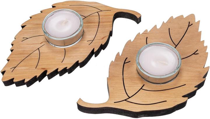 Immagine prodotto La Mia! Porta tealight in legno di ontano con inserto in vetro - Decorazione autunnale - Foglia di faggio