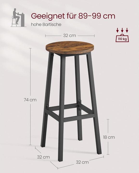 Produktbild Vasagle Barhocker Barhocker 2er Set, Schwarz/Braun