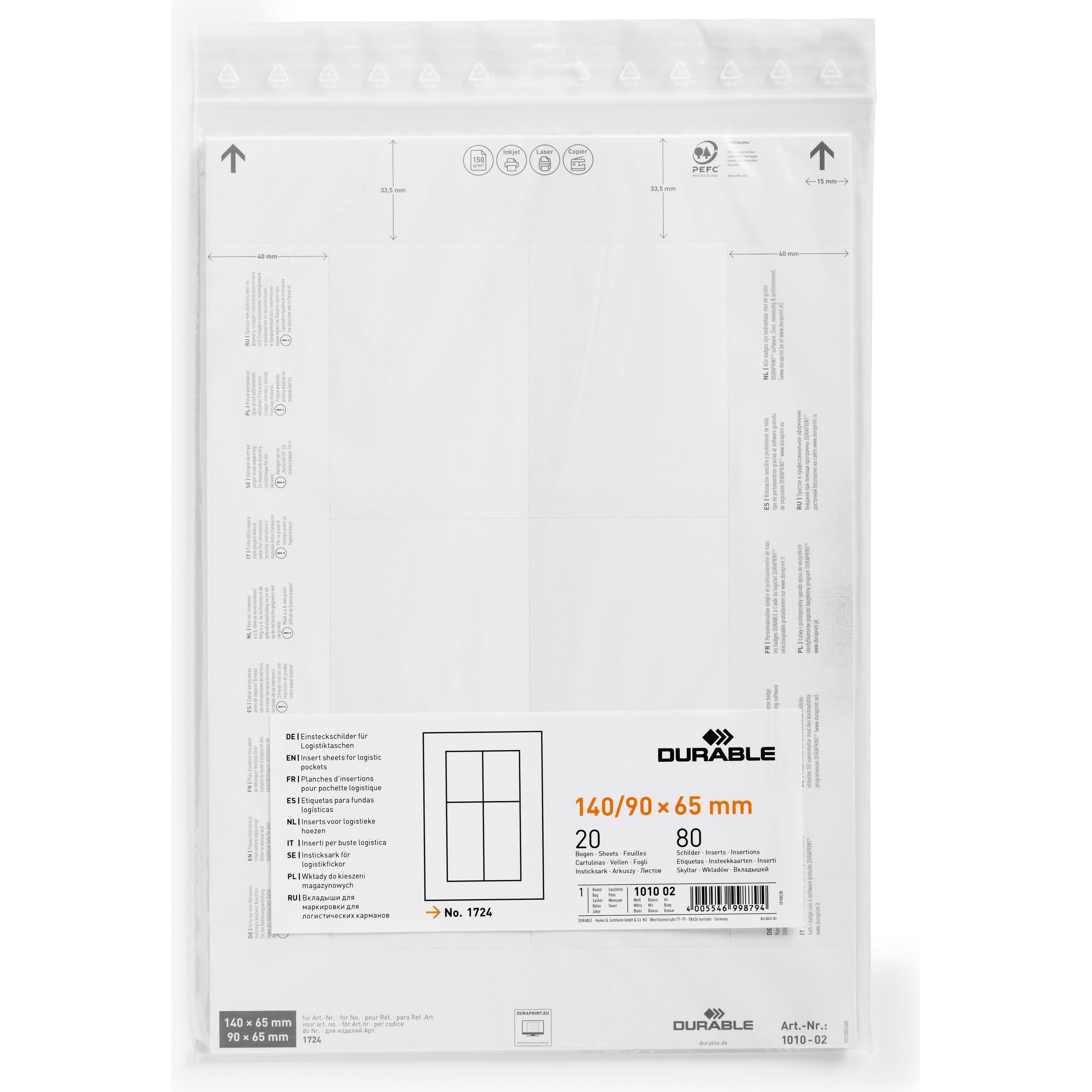 Durable, Informationsschild, Einsteckschilder für Logistiktaschen