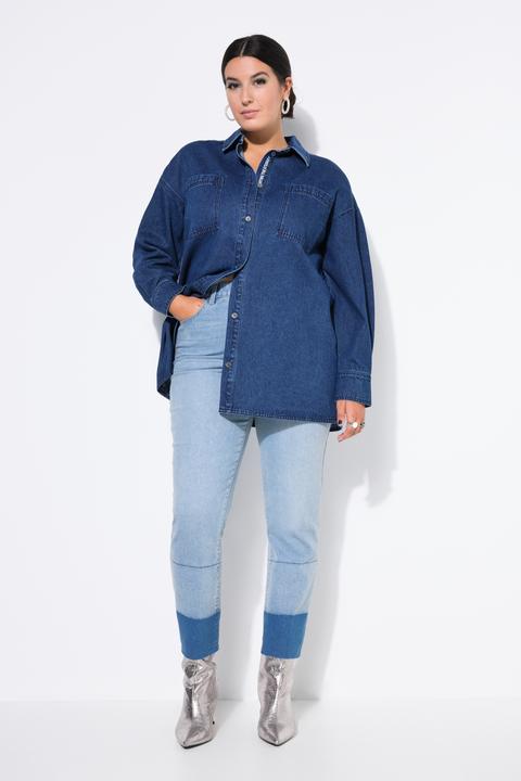 Image du produit Studio Untold Jean Mom en denim foncé, bas de jambe effiloché, coupe 5 poches (54)