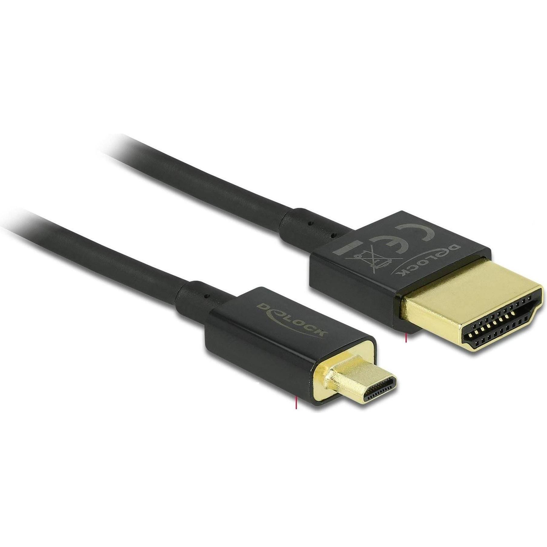 Delock HDMI Typ A — micro HDMI Typ D (2 m, HDMI), Video Kabel